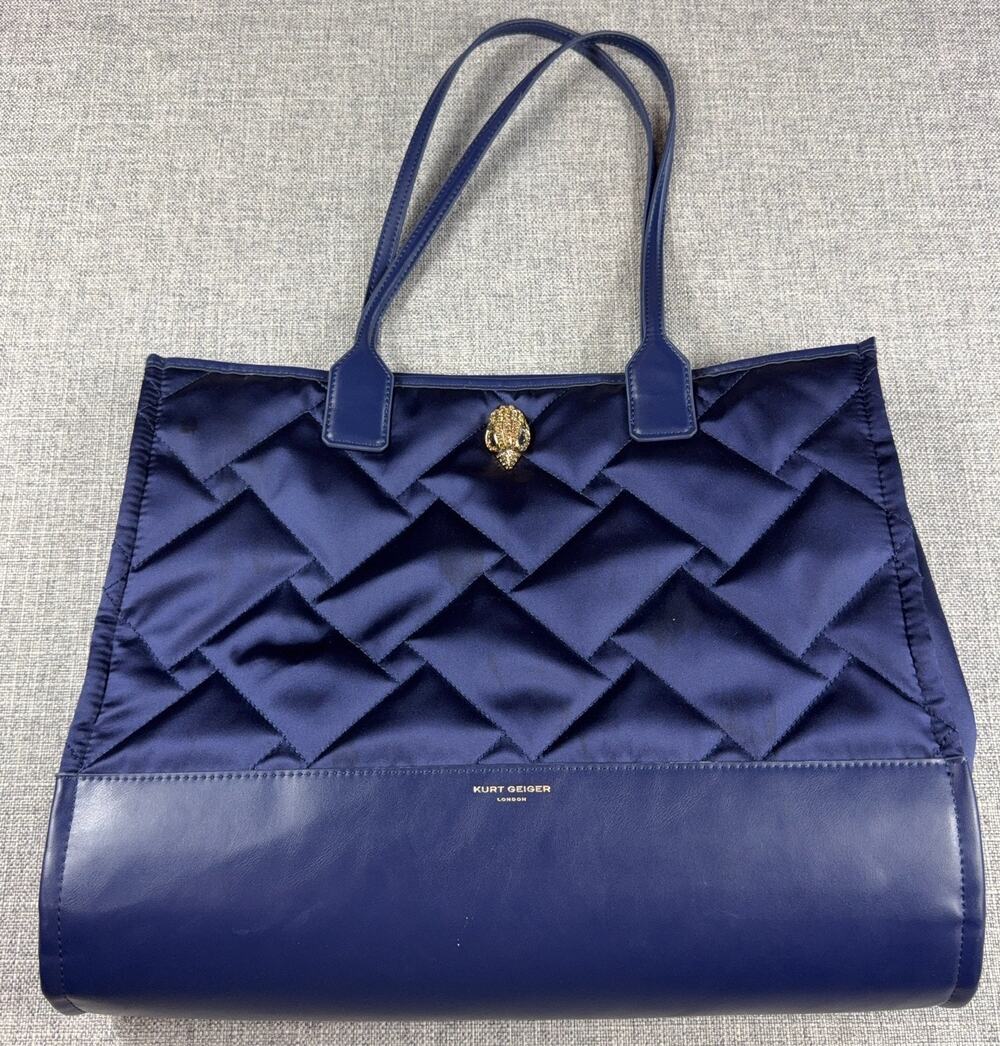 Kurt Geiger London Navy Recycled Square Shopper Tote Quilted Eagle Bag